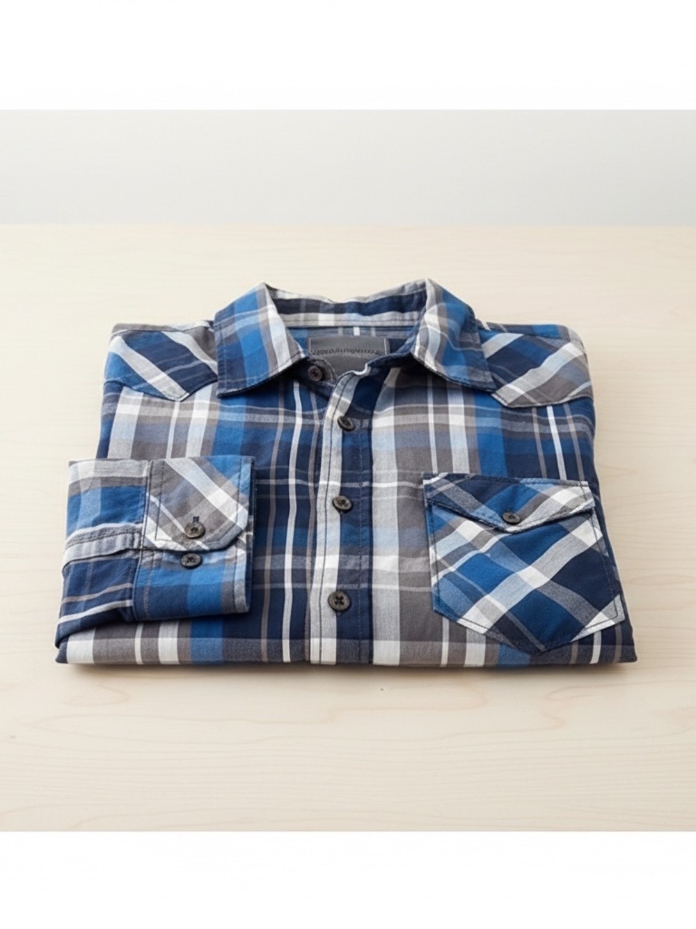Urban Heritage Blue Plaid Western Snap Front Shirt Mens Medium